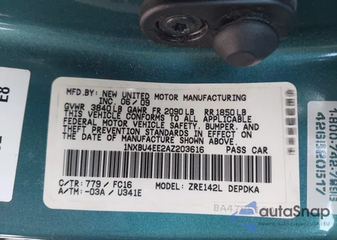 2010 Toyota Corolla Le from USA, damaged, VIN 1NXBU4EE2AZ203616